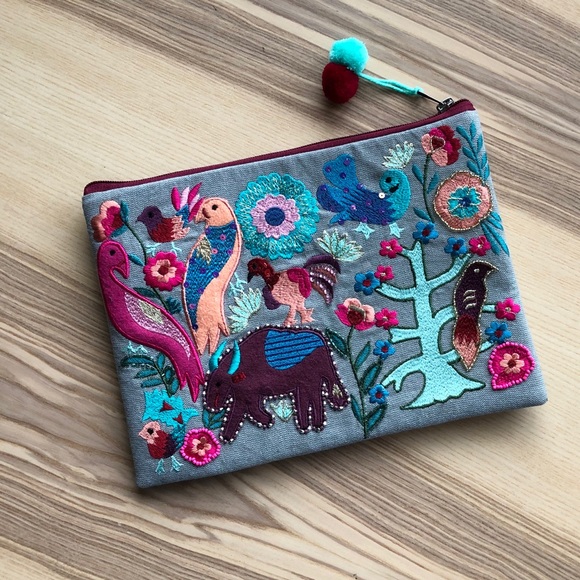 Embroidered, Beaded Fabric Clutch - Picture 2 of 6